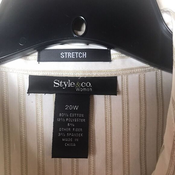 Style & Co Lady's Western White Ruffle Shirt Shimmering Gold Stripes Size 20W - Picture 9 of 10